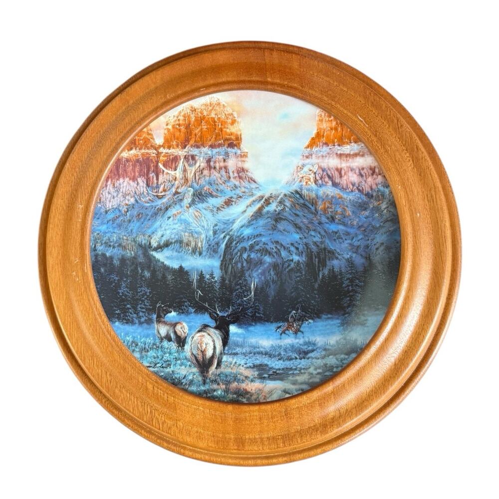 Julie Kramer Cole Faces Nature Wintering The Wapiti 1992 Collector Plate & Frame